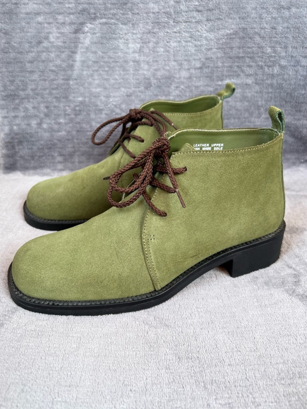 Diba Suede Ankle Boots Sz 5.5 B Green Lace Up Square Toe Preppy Booties
